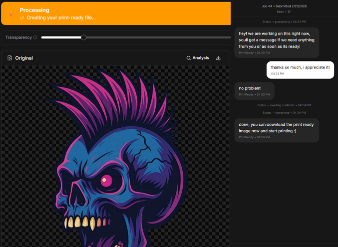 Job detail page with chat